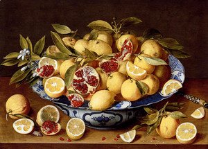 Gerrit Van Honthorst - A Still Life Of A Wanli Kraak Porcelain Bowl Of Citrus Fruit And Pomegranates On A Wooden Table