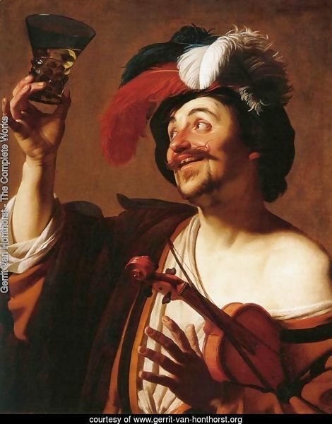 The Happy Violinist with a Glass of Wine