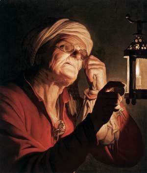 Old Woman Examining a Coin