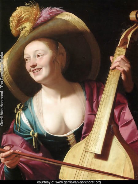 A young woman playing a viola da gamba