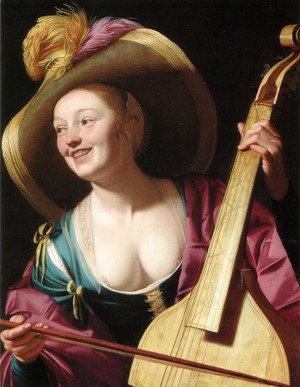 Gerrit Van Honthorst - A young woman playing a viola da gamba