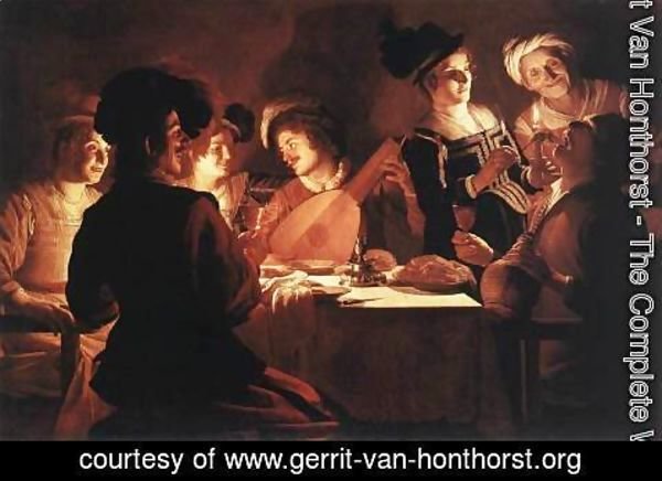 Gerrit Van Honthorst - Supper With The Minstrel And His Lute
