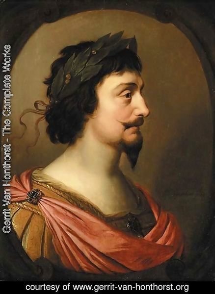 Gerrit Van Honthorst - Portrait of King Frederick V of Bohemia, bust-length, in profile, a la Romaine, in a feigned oval cartouche