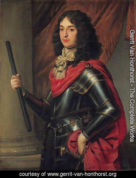Portrait of Prince Edward of the Palatinate (1625-1663), three-quarter-length, in armour and a red mantle, a baton in his right hand, before a column