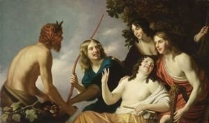 Gerrit Van Honthorst - Pan Presenting Grapes To A Party Of Young Men And Women