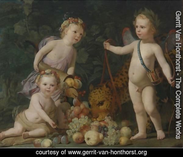 Three Children With Fruit And A Jaguar