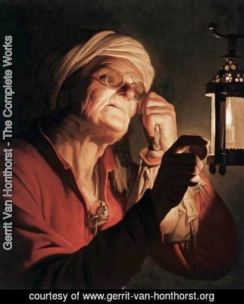 Gerrit Van Honthorst - Old Woman Examining a Coin